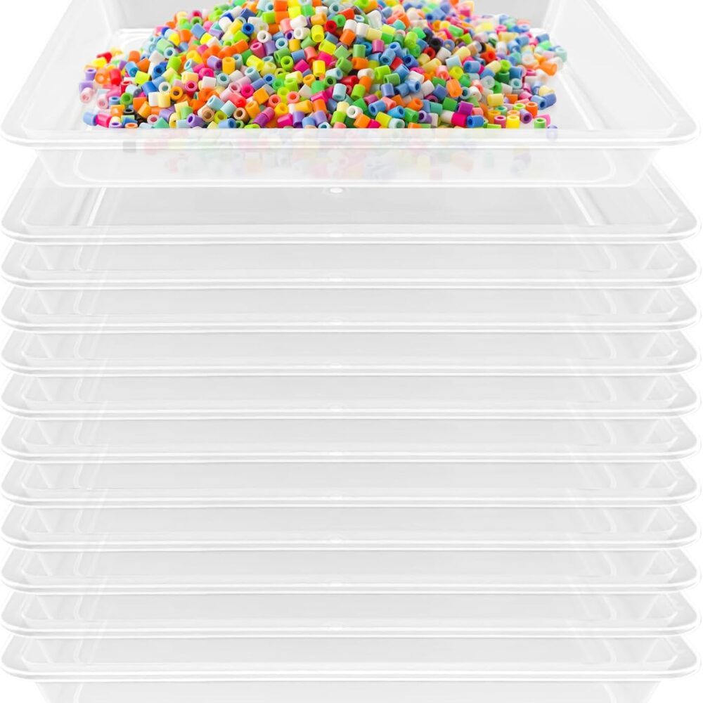 12 Pack Plastic Art Trays,Stackable Craft Trays,Organizer Activity Tray,Serving Tray for School,Home,Painting,Beads,DIY Projects (Clear)