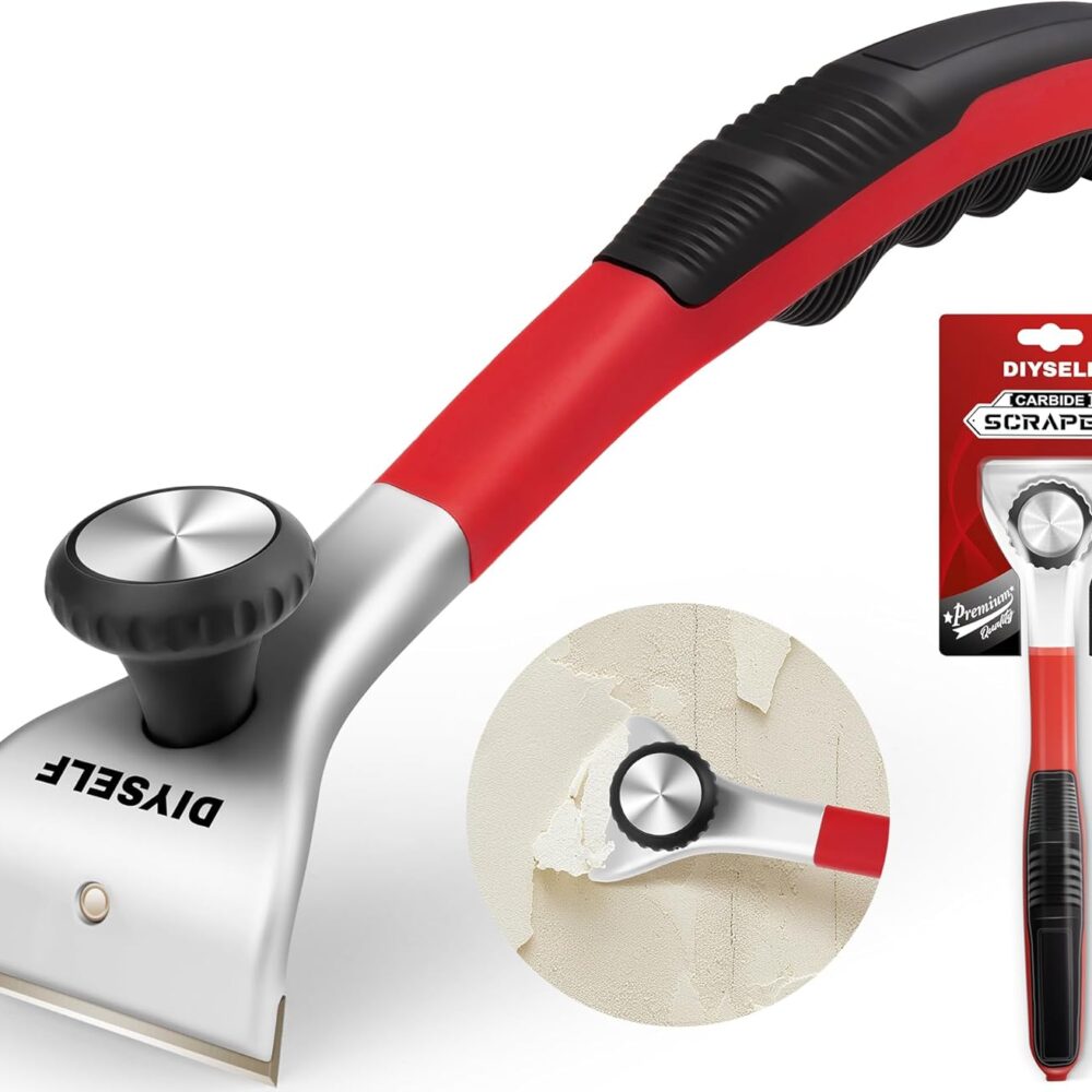 DIYSELF Carbide Scraper, 2-3/8 Inch Heavy Duty Paint Scraper for Wood | Putty Knife and Scraper Tool for Resin, Glue, Varnish, Rust & Dry Glaze, Carbide Scraper for Wood, Red & Black
