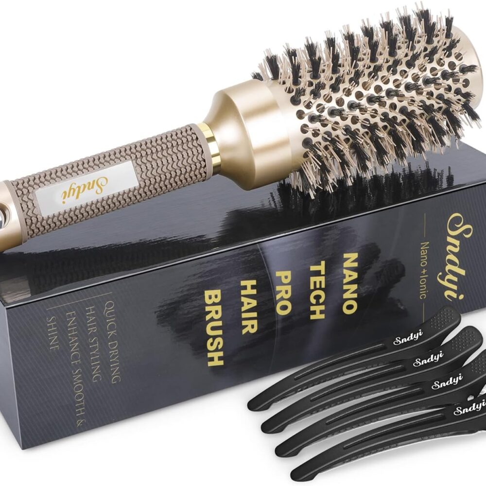 Round Brush for Blow Drying, Nano Thermal Ceramic & Ionic Tech Hair Brush with Boar Bristles, Professional Round Barrel Brush for Styling, Curling & Straightening by Sndyi (2.9 Inch, Barrel 1.7 Inch)