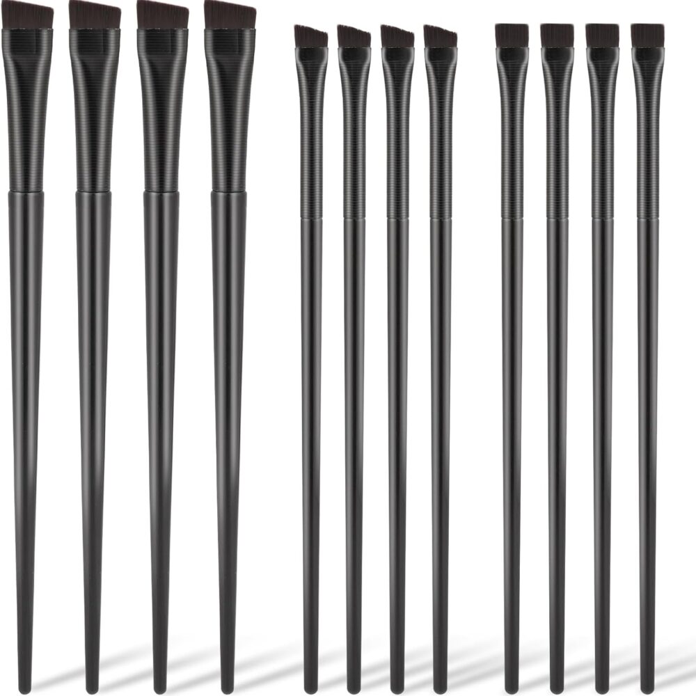 12 Pack Angled Eyeliner Brush Set Eyebrow Brushes, Flat Eyebrow Tint Brush, Ultra Thin Makeup Brush, Fine Slanted Eyebrow Brush Applicator, Eye Makeup Brush Applicator